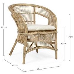 Casa Padrino sillón de jardín de lujo natural / blanco 68 x 65 x A. 82 cm - Sillón de jardín y terraza en ratán con cojín de asiento - Muebles de Jardín y Terraza - Calidad de Lujo