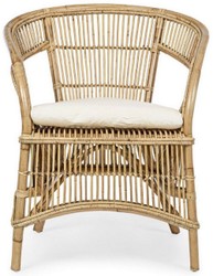 Casa Padrino sillón de jardín de lujo natural / blanco 68 x 65 x A. 82 cm - Sillón de jardín y terraza en ratán con cojín de asiento - Muebles de Jardín y Terraza - Calidad de Lujo