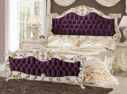 Casa Padrino letto matrimoniale barocco di lusso viola / bianco / oro - Magnifico letto in legno massello con strass - Mobili per camera da letto barocco - Nobile e Magnifico