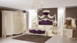 Casa Padrino letto matrimoniale barocco di lusso viola / bianco / oro - Magnifico letto in legno massello con strass - Mobili per camera da letto barocco - Nobile e Magnifico