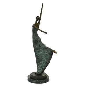 Casa Padrino Luxus Jugendstil Bronze Skulptur Tänzerin Antikgrün Bronze auf Marmorsockel H 53.5 cm - Bronzefigur - Dekofigur - Deko Accessoires