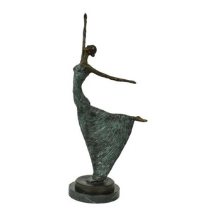 Casa Padrino Luxus Jugendstil Bronze Skulptur Tänzerin Antikgrün Bronze auf Marmorsockel H 53.5 cm - Bronzefigur - Dekofigur - Deko Accessoires