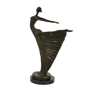 Casa Padrino Luxus Jugendstil Bronze Skulptur Tänzerin Bronze auf Marmorsockel H 53.5 cm - Bronzefigur - Dekofigur - Deko Accessoires
