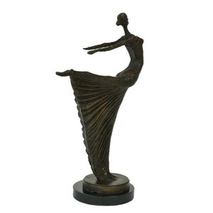 Casa Padrino Luxus Jugendstil Bronze Skulptur Tänzerin Bronze auf Marmorsockel H 53.5 cm - Bronzefigur - Dekofigur - Deko Accessoires