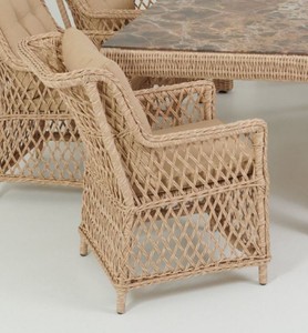 Luxus Rattan Gartenstuhl 6er Set mit Armlehnen Naturfarben Beige Luxury Rattan Garden Chair Set of 6 with Armrests Natural Beige