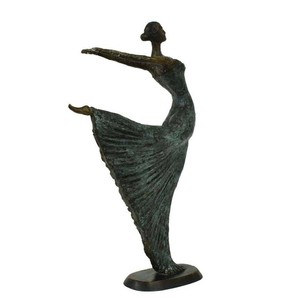 Casa Padrino Luxus Jugendstil Bronze Skulptur Tänzerin Antikgrün Bronze auf Marmorsockel H 63 cm - Bronzefigur - Dekofigur - Deko Accessoires