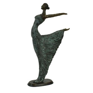 Casa Padrino Luxus Jugendstil Bronze Skulptur Tänzerin Antikgrün Bronze auf Marmorsockel H 63 cm - Bronzefigur - Dekofigur - Deko Accessoires