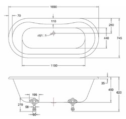 Freistehende Luxus Jugendstil Acryl Badewanne Weiß Schwarz Freestanding Luxury Art Nouveau Acrylic Bathtub White Black