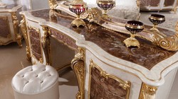 Casa Padrino luxury baroque bedroom set white / brown / gold / silver - 1 Baroque Make Up Dresser & 1 Baroque Mirror & 1 Baroque Stool - Baroque Bedroom Furniture - Noble & Magnificent