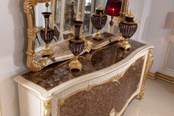 Luxus Barock Sideboard mit Spiegel Weiß Braun Gold Luxury Baroque Sideboard with Mirror White Brown Gold