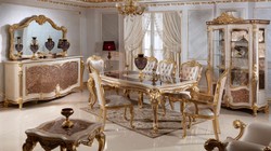 Casa Padrino set da pranzo barocco di lusso bianco / argento / marrone / oro - 1 Tavolo da Pranzo Barocco e 6 Sedie da Pranzo Barocco - Mobili da sala da pranzo barocchi - Nobile e Magnifico