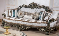 Casa Padrino canapé baroque de luxe blanc / multicolore / vert / or - Magnifique canapé de salon avec motif élégant - Mobilier baroque salon & hôtel - Noble & Magnifique