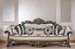 Casa Padrino canapé baroque de luxe blanc / multicolore / vert / or - Magnifique canapé de salon avec motif élégant - Mobilier baroque salon & hôtel - Noble & Magnifique