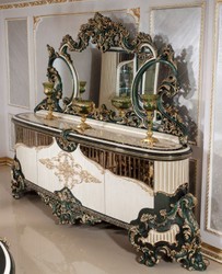 Casa Padrino conjunto de muebles barrocos de lujo blanco / verde / oro - 1 Aparador Barroco con 4 Puertas y 1 Espejo de Pared Barroco - Muebles Barroco - Noble y Magnífico