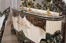 Casa Padrino conjunto de muebles barrocos de lujo blanco / verde / oro - 1 Aparador Barroco con 4 Puertas y 1 Espejo de Pared Barroco - Muebles Barroco - Noble y Magnífico