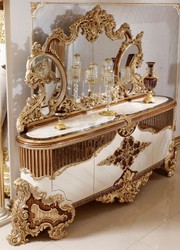 Casa Padrino luxury baroque furniture set white / brown / gold - 1 Baroque Sideboard with 4 Doors & 1 Baroque Wall Mirror - Handmade baroque furniture - Noble & Magnificent