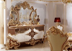 Casa Padrino luxury baroque furniture set white / brown / gold - 1 Baroque Sideboard with 4 Doors & 1 Baroque Wall Mirror - Handmade baroque furniture - Noble & Magnificent