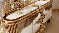 Casa Padrino luxury baroque furniture set white / brown / gold - 1 Baroque Sideboard with 4 Doors & 1 Baroque Wall Mirror - Handmade baroque furniture - Noble & Magnificent