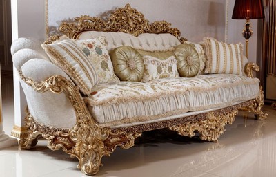 Casa Padrino sofá barroco de lujo blanco / multicolor / marrón / oro - Magnífico sofá de salón con patrón elegante - Muebles de salón y hotel barrocos - Noble y Magnífico