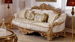 Casa Padrino sofá barroco de lujo blanco / multicolor / marrón / oro - Magnífico sofá de salón con patrón elegante - Muebles de salón y hotel barrocos - Noble y Magnífico