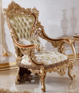 Luxus Barock Wohnzimmer Sessel Grün Weiß Mehrfarbig Braun Gold Luxury Baroque Living Room Armchair Green White Multicolored Brown Gold