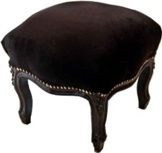 Casa Padrino Barock Hocker Schwarz Fußhocker Samtstoff Baroque Stool Ottoman Black Velvet Antique Style Antik Stil Furniture Möbel
