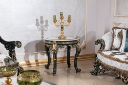 Casa Padrino table d'appoint baroque de luxe beige / blanc / vert / or - Magnifique table en bois massif de style baroque - Meubles de salon baroques - Noble & Magnifique
