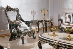 Casa Padrino table d'appoint baroque de luxe beige / blanc / vert / or - Magnifique table en bois massif de style baroque - Meubles de salon baroques - Noble & Magnifique
