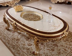 Luxus Barock Couchtisch mit Glasplatte Weiß Braun Gold Luxury Baroque Coffee Table with Glass Top White Brown Gold