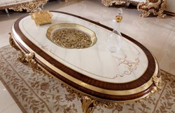 Luxus Barock Couchtisch mit Glasplatte Weiß Braun Gold Luxury Baroque Coffee Table with Glass Top White Brown Gold