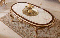 Luxus Barock Couchtisch mit Glasplatte Weiß Braun Gold Luxury Baroque Coffee Table with Glass Top White Brown Gold