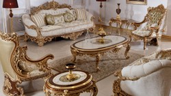 Luxus Barock Couchtisch mit Glasplatte Weiß Braun Gold Luxury Baroque Coffee Table with Glass Top White Brown Gold