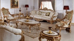 Luxus Barock Couchtisch mit Glasplatte Weiß Braun Gold Luxury Baroque Coffee Table with Glass Top White Brown Gold