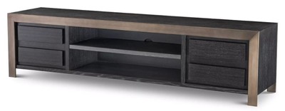 Casa Padrino armadio TV di lusso nero grigio / bronzo 240 x 50 x A. 55,5 cm - Credenza in legno massello con 4 cassetti - Mobile Soggiorno - Mobile Hotel - Collezione di Lusso