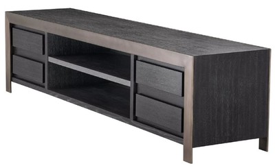 Casa Padrino Luxus TV Schrank Schwarzgrau / Bronzefarben 240 x 50 x H. 55,5 cm - Massivholz Sideboard mit 4 Schubladen - Wohnzimmer Möbel - Hotel Möbel - Luxus Kollektion