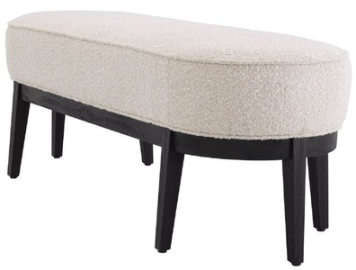 Casa Padrino Luxus Sitzbank Cremefarben / Schwarz 132 x 45 x H. 47 cm - Gepolsterte Wohnzimmer Bank - Wohnzimmer Möbel - Hotel Möbel - Luxus Kollektion