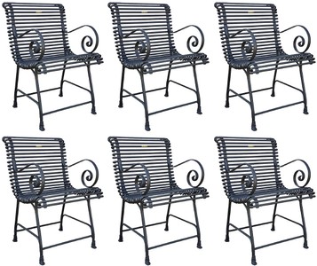 Casa Padrino Art Nouveau garden chair set black 44 x 50 cm - Handmade wrought iron chairs with armrests - Nostalgic garden & patio furniture