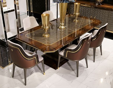 Luxus Esszimmer Set Esstisch und 6 Stühle Grau Braun Gold Luxury Dining Room Set Dining Table and 6 Chairs Gray Brown Gold