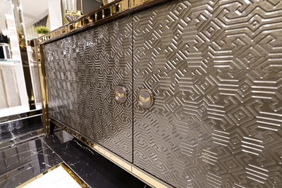 Casa Padrino Luxus Möbel Set Braun / Silber / Gold - 1 Luxus Sideboard mit 4 Türen & 2 Luxus Wandspiegel - Moderne Luxus Möbel