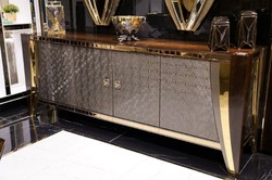 Casa Padrino conjunto de muebles de lujo marrón / plata / oro - 1 Aparador de Lujo con 4 Puertas y 2 Espejos de Pared de Lujo - Muebles de lujo modernos