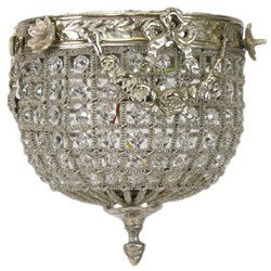 Casa Padrino baroque crystal ceiling lamp silver Ø 20 cm - Round ceiling lamp in baroque style - Baroque Lights - Noble and Magnificent