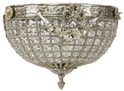 Casa Padrino lampada da soffitto in cristallo barocco argento Ø 30 cm - Lampada da soffitto rotonda in stile barocco - Luci Barocche - Nobile e Magnifica