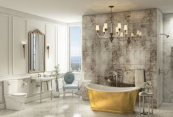 Casa Padrino baignoire Art Nouveau de luxe or / blanc 167,5 x 76,1 x H. 71,1 cm - Baignoire rétro autoportante - Mobilier de Salle de Bain Art Nouveau de Luxe
