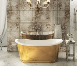 Casa Padrino baignoire Art Nouveau de luxe or / blanc 167,5 x 76,1 x H. 71,1 cm - Baignoire rétro autoportante - Mobilier de Salle de Bain Art Nouveau de Luxe