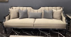Casa Padrino canapé Art Déco de luxe beige / noir - Canapé de salon en bois massif fait main - Mobilier de Salon Art Déco de Luxe
