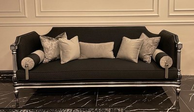 Casa Padrino sofá barroco de lujo negro / plata - Sofá de salón hecho a mano en estilo barroco - Muebles de salón barrocos