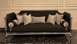 Luxus Barock Wohnzimmer Sofa Schwarz Silber Luxury Baroque Living Room Sofa Black Silver