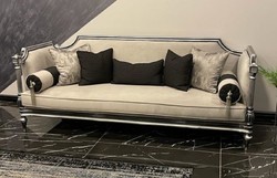 Luxus Barock Wohnzimmer Sofa Creme Silber Schwarz Luxury Baroque Living Room Sofa Cream Silver Black