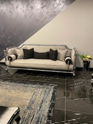 Luxus Barock Wohnzimmer Sofa Creme Silber Schwarz Luxury Baroque Living Room Sofa Cream Silver Black