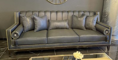 Casa Padrino sofá Art Deco de lujo gris / negro - Sofá de salón de madera maciza hecho a mano - Muebles de Salón Art Deco de Lujo
